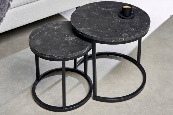 Set de 2 tables dappoint MDF métal noir rond