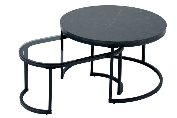Set de 2 tables basses MDF verre trempé métal noir