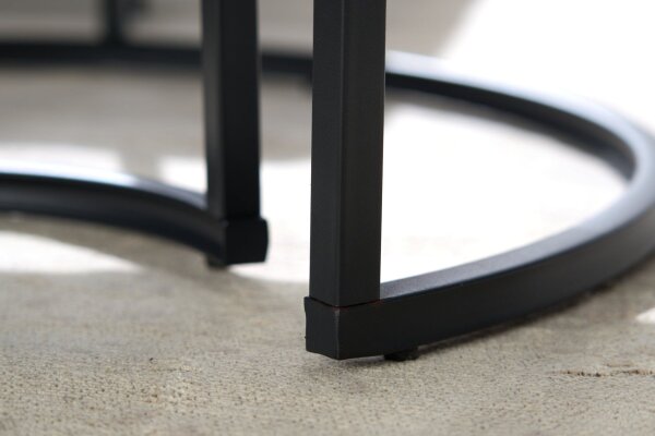 Set de 2 tables basses MDF verre trempé métal noir