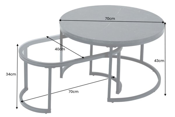 Set de 2 tables basses MDF verre trempé métal noir