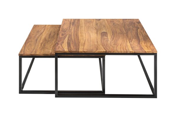 Table basse 2 pièces bois de sheesham métal