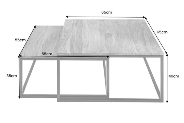 Table basse 2 pièces bois de sheesham métal