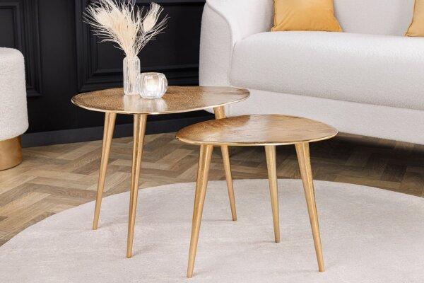 Table basse set de 2 pièces métal doré tripode fait main