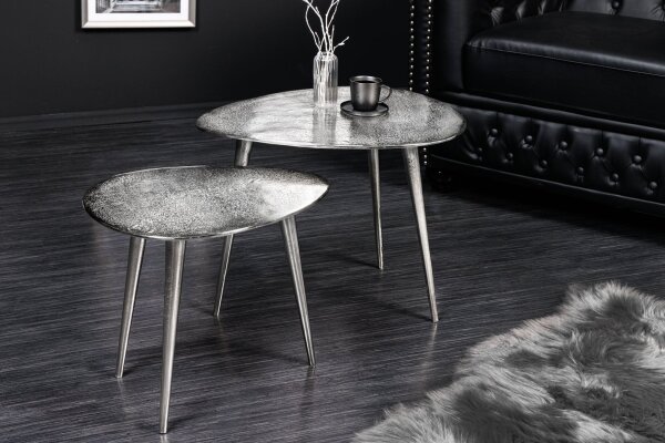 Table basse en métal argenté Lot de 2 trépieds artisanaux