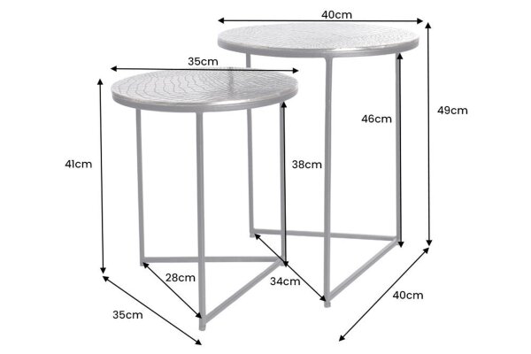 Set de 2 tables dappoint en métal argenté antique martelé