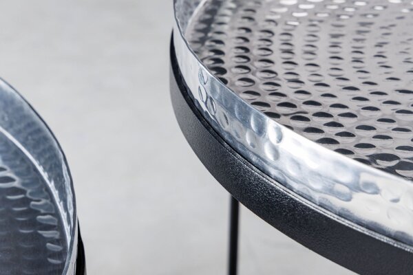 Table basse set de 2 avec plateau en argent noir fait main