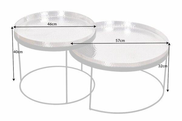 Table basse set de 2 avec plateau en argent noir fait main