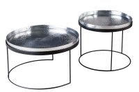 Table basse set de 2 avec plateau en argent noir fait main