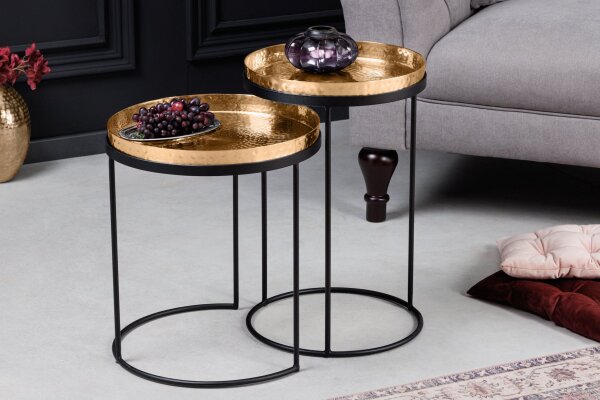 Set de 2 tables dappoint en or Noir avec plateau Travail manuel