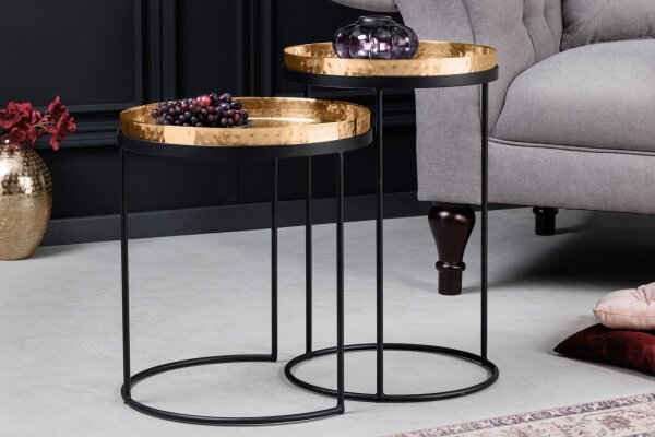 Set de 2 tables dappoint en or Noir avec plateau Travail manuel