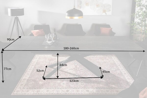Table de salle à manger extensible céramique aspect pierre 180x90 cm