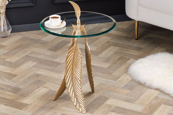 Table dappoint verre dur métal doré 44x44 cm artisanat