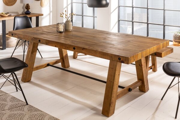 Table de salle à manger en bois recyclé (pin) en brun vintage 165x90 cm