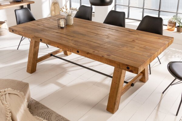 Table de salle à manger en bois recyclé (pin) en brun vintage 165x90 cm