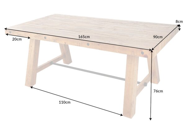 Table de salle à manger en bois recyclé (pin) en brun vintage 165x90 cm