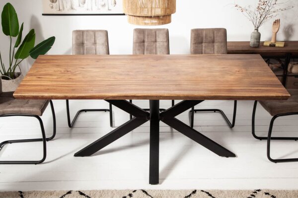 Table de salle à manger bois de sheesham métal 180 x 90 cm X-pieds