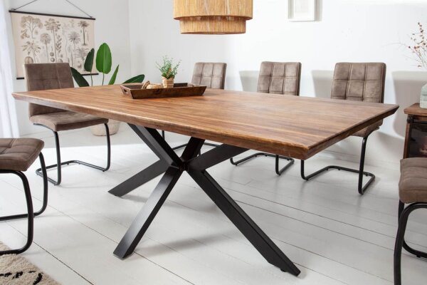 Table de salle à manger bois de sheesham métal 180 x 90 cm X-pieds