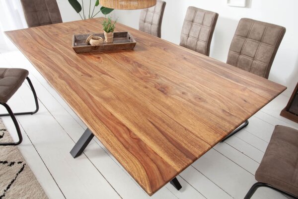 Table de salle à manger bois de sheesham métal 180 x 90 cm X-pieds