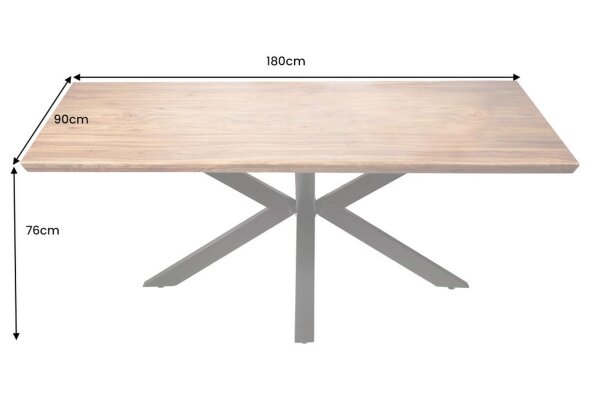 Table de salle à manger bois de sheesham métal 180 x 90 cm X-pieds