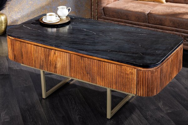Table basse avec tiroir marbre mangue bois métal 110 cm