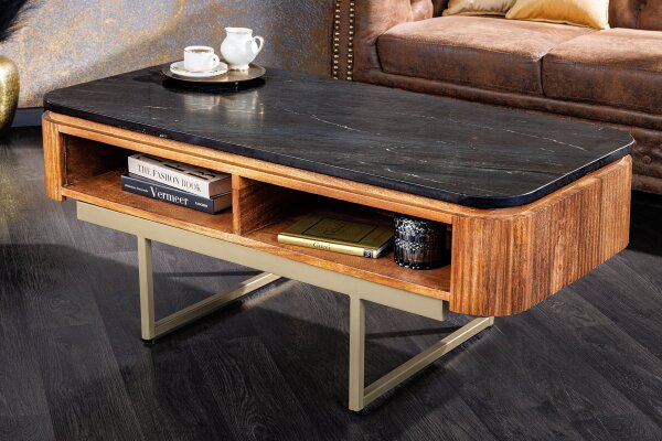 Table basse avec tiroir marbre mangue bois métal 110 cm