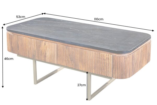 Table basse avec tiroir marbre mangue bois métal 110 cm
