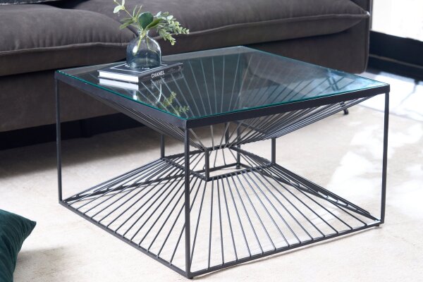 Table basse en verre trempé Fer en noir 60x60 cm fait main