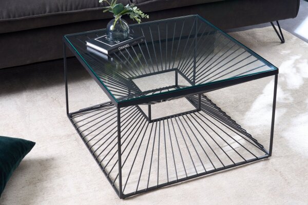 Table basse en verre trempé Fer en noir 60x60 cm fait main