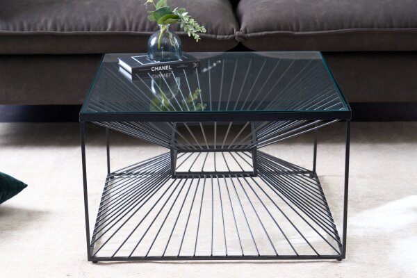 Table basse en verre trempé Fer en noir 60x60 cm fait main