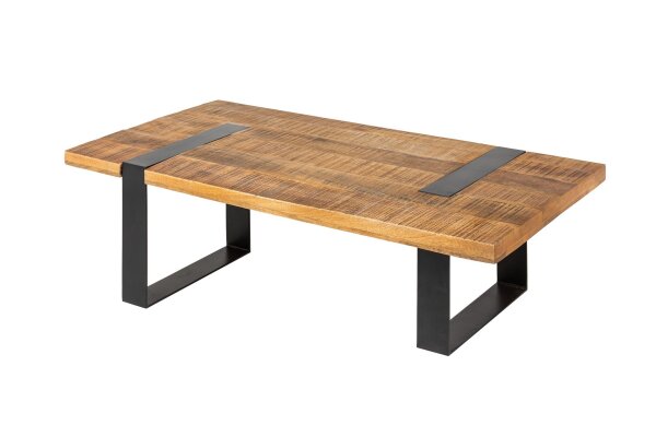 Table basse mangue bois métal 100 x 60 cm piètement traîneau