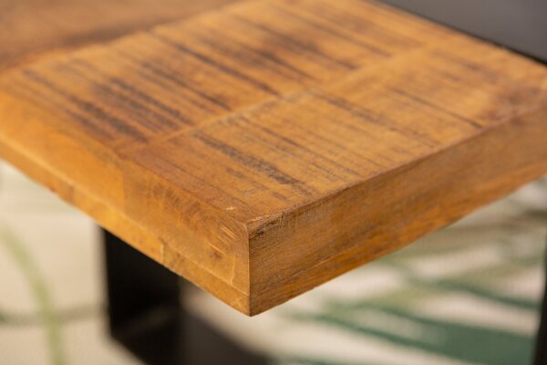 Table basse mangue bois métal 100 x 60 cm piètement traîneau