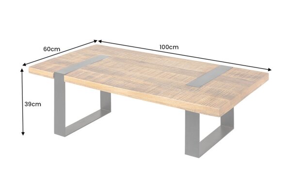 Table basse mangue bois métal 100 x 60 cm piètement traîneau