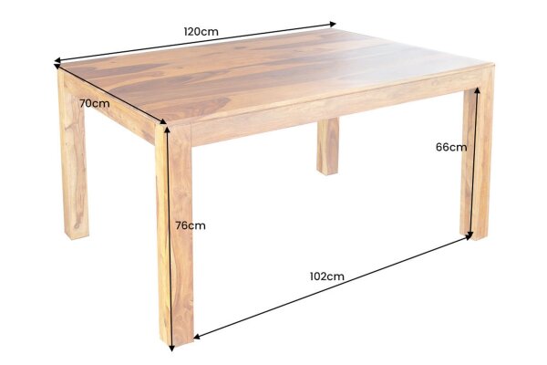 Table de salle à manger en bois de sheesham naturel 120 x 70 cm