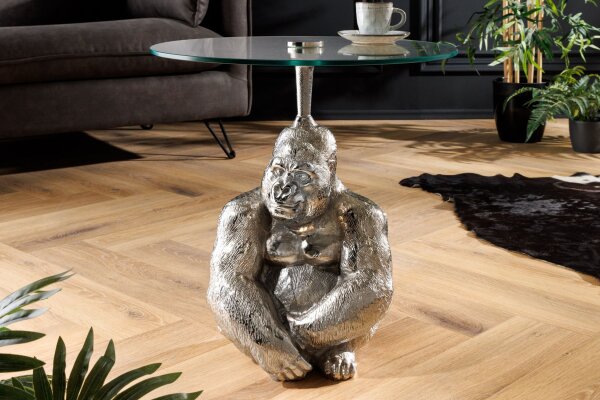 Table dappoint ronde Ø 45 cm travail manuel singe en argent