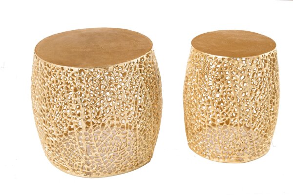 Table basse set de 2 pièces en métal doré fait main