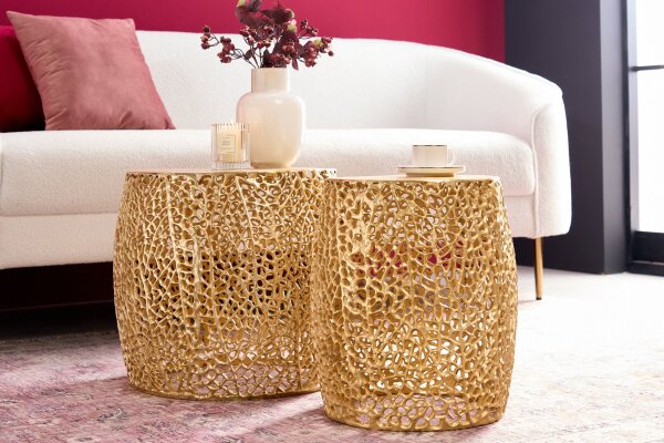 Table basse set de 2 pièces en métal doré fait main