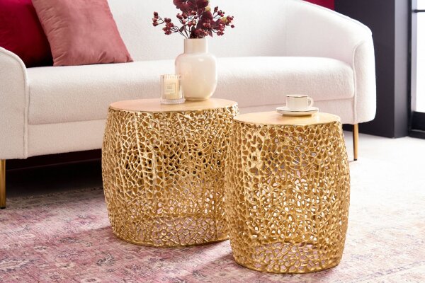 Table basse set de 2 pièces en métal doré fait main