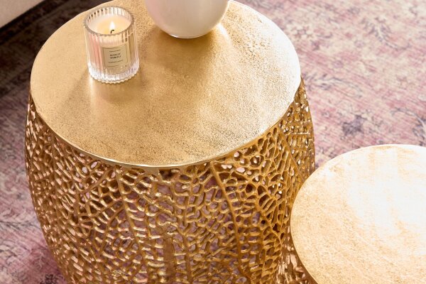 Table basse set de 2 pièces en métal doré fait main