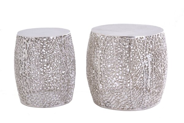 Table basse set de 2 pièces en métal argenté fait main