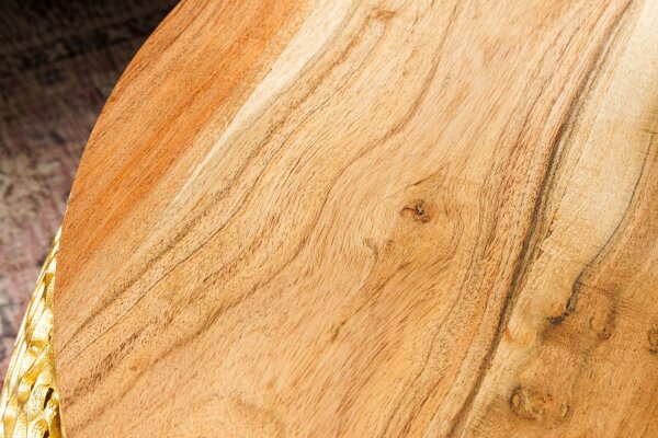 Table basse en bois dacacia métal naturel or 72x72 cm artisanale