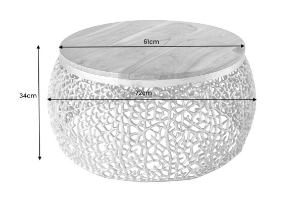 Table basse en bois dacacia métal naturel or 72x72 cm artisanale