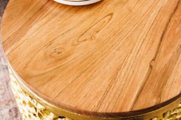 Table basse set de 2 pièces bois métal en or naturel fait main