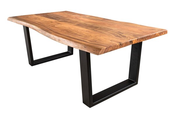 Table basse en acacia et métal, bord en forme darbre 120 x 60 cm