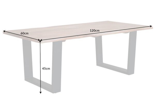 Table basse en acacia et métal, bord en forme darbre 120 x 60 cm