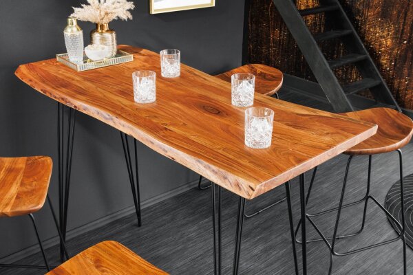 Table de bar en bois dacacia métal 140 x 63 cm Hairpin Legs