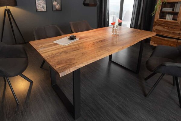 Table de salle à manger en bois dacacia et métal avec arête darbre 180 x 90 cm