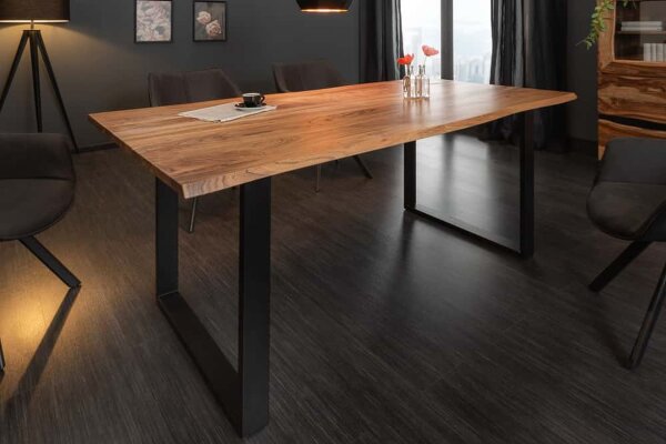 Table de salle à manger en bois dacacia et métal avec arête darbre 180 x 90 cm