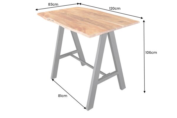 Table de bar bois dacacia métal 120 x 83 cm H : 106 cm