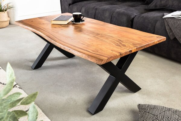 Table basse 120 x 60 cm bord darbre x -pieds Industrial