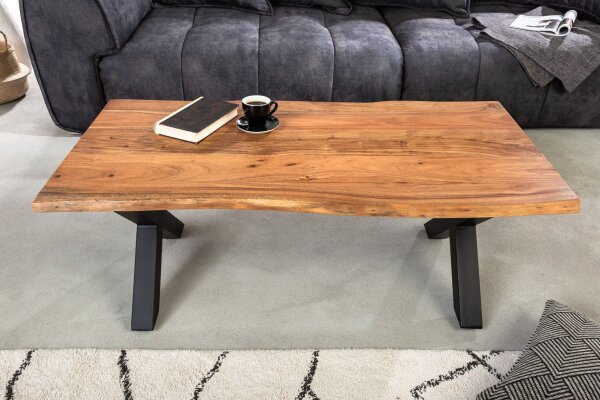 Table basse 120 x 60 cm bord darbre x -pieds Industrial